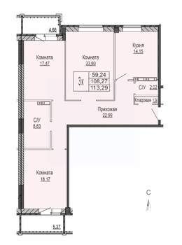 3-к квартира, строящийся дом, 114м2, 3/8 этаж