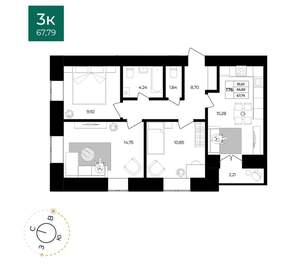 3-к квартира, вторичка, 68м2, 4/12 этаж