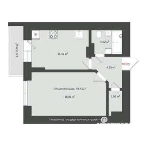 1-к квартира, сданный дом, 42м2, 6/20 этаж