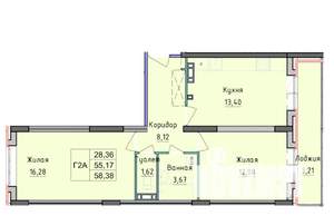2-к квартира, вторичка, 58м2, 4/16 этаж