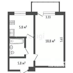 1-к квартира, вторичка, 34м2, 3/5 этаж