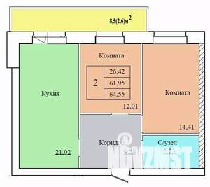 2-к квартира, вторичка, 65м2, 12/12 этаж