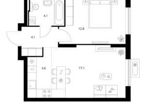 1-к квартира, вторичка, 43м2, 5/17 этаж