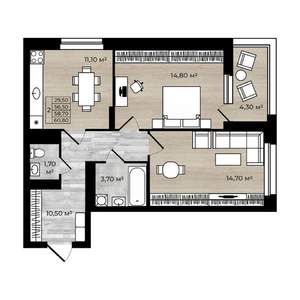 2-к квартира, вторичка, 59м2, 12/18 этаж