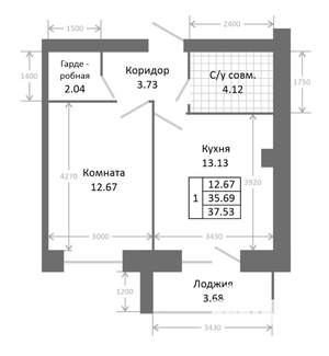 1-к квартира, вторичка, 39м2, 3/5 этаж