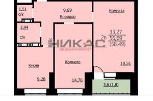 1-к квартира, сданный дом, 58м2, 2/14 этаж