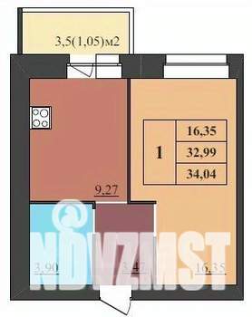 1-к квартира, вторичка, 34м2, 9/9 этаж