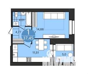 1-к квартира, строящийся дом, 37м2, 1/4 этаж