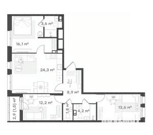 3-к квартира, вторичка, 86м2, 14/18 этаж