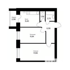 2-к квартира, вторичка, 52м2, 1/5 этаж
