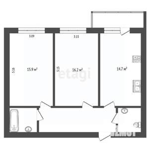 2-к квартира, вторичка, 63м2, 3/3 этаж