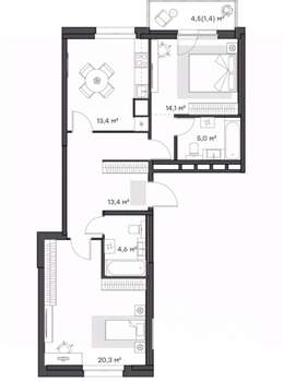 2-к квартира, вторичка, 72м2, 1/9 этаж
