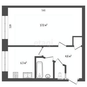 1-к квартира, вторичка, 32м2, 1/5 этаж