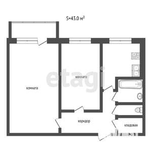 2-к квартира, вторичка, 43м2, 4/5 этаж