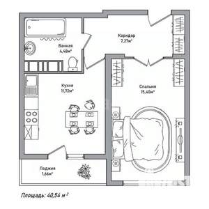 1-к квартира, вторичка, 41м2, 6/10 этаж