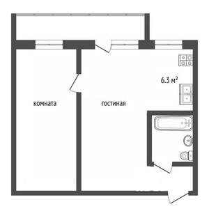 2-к квартира, вторичка, 46м2, 2/5 этаж