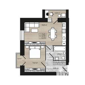 1-к квартира, строящийся дом, 46м2, 8/9 этаж