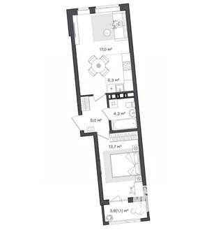 1-к квартира, вторичка, 46м2, 8/18 этаж