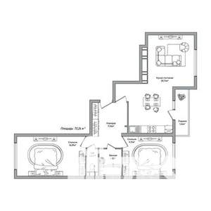 2-к квартира, строящийся дом, 73м2, 3/14 этаж