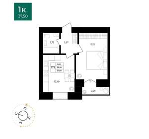 1-к квартира, вторичка, 38м2, 4/12 этаж