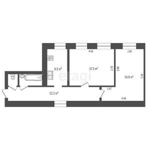 2-к квартира, вторичка, 58м2, 1/2 этаж