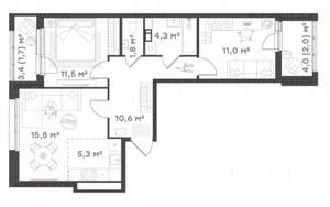 2-к квартира, вторичка, 64м2, 3/18 этаж