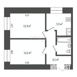 2-к квартира, вторичка, 40м2, 6/9 этаж