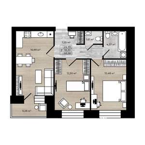 2-к квартира, вторичка, 59м2, 2/9 этаж