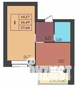 1-к квартира, строящийся дом, 38м2, 5/9 этаж