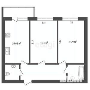 2-к квартира, вторичка, 63м2, 3/3 этаж