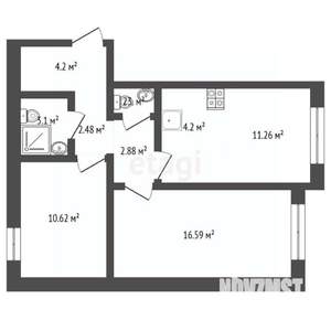 2-к квартира, вторичка, 57м2, 3/10 этаж