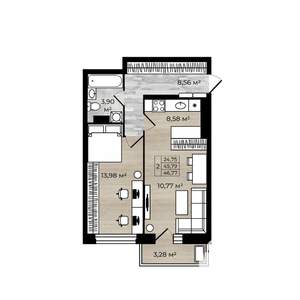 2-к квартира, вторичка, 47м2, 1/18 этаж