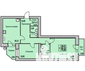 2-к квартира, строящийся дом, 76м2, 7/9 этаж