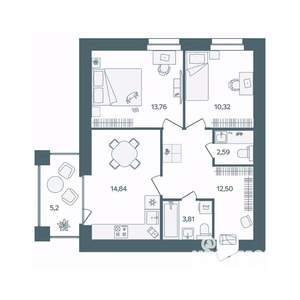 2-к квартира, строящийся дом, 60м2, 4/16 этаж