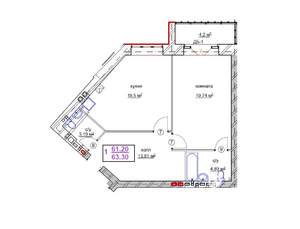 1-к квартира, вторичка, 63м2, 1/6 этаж