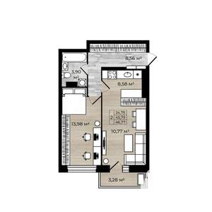 2-к квартира, вторичка, 47м2, 15/18 этаж