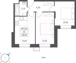 2-к квартира, вторичка, 48м2, 1/11 этаж