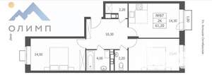 2-к квартира, вторичка, 61м2, 3/10 этаж