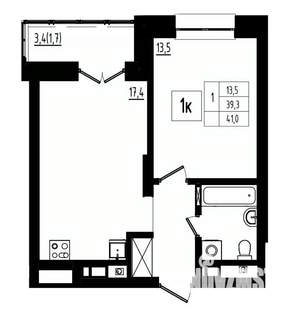 1-к квартира, строящийся дом, 41м2, 11/12 этаж