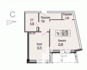 1-к квартира, вторичка, 59м2, 5/9 этаж