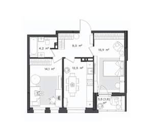 2-к квартира, вторичка, 57м2, 7/9 этаж