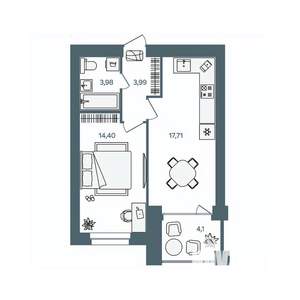 1-к квартира, строящийся дом, 42м2, 4/16 этаж
