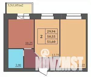 2-к квартира, строящийся дом, 52м2, 9/9 этаж
