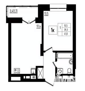 1-к квартира, строящийся дом, 41м2, 5/12 этаж