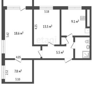 3-к квартира, вторичка, 57м2, 3/9 этаж