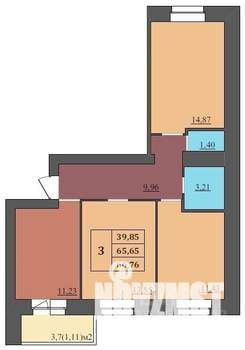 3-к квартира, строящийся дом, 67м2, 1/9 этаж