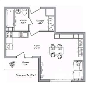 Студия квартира, вторичка, 35м2, 14/14 этаж