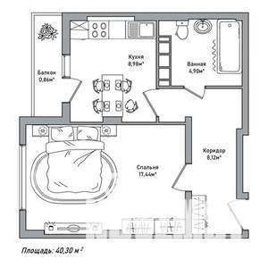 1-к квартира, строящийся дом, 40м2, 10/10 этаж