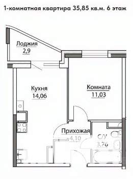 1-к квартира, вторичка, 36м2, 6/9 этаж