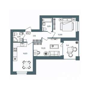 2-к квартира, строящийся дом, 60м2, 7/16 этаж
